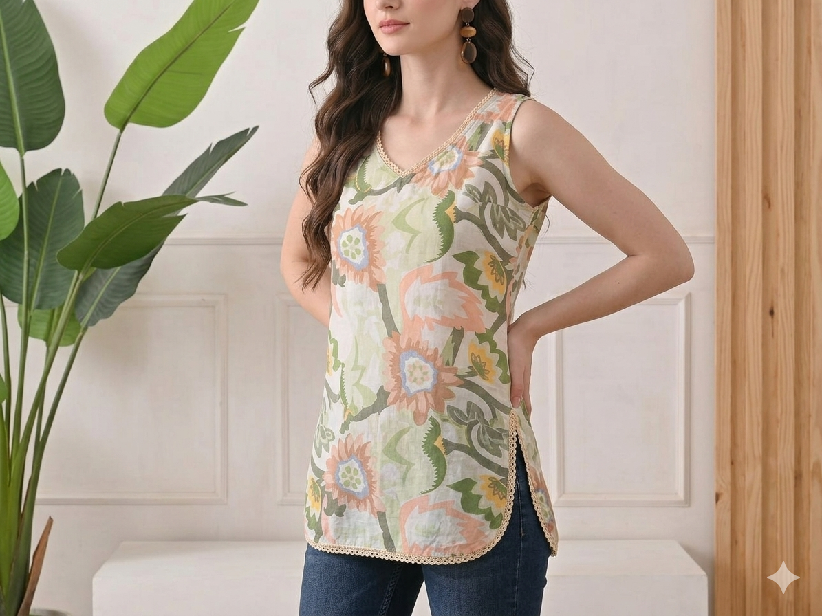 Sleeveless pure cotton short kurti