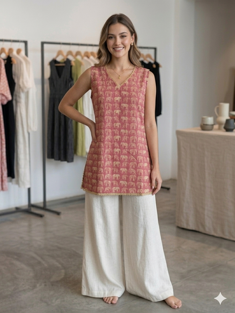 Sleevless pink short kurti