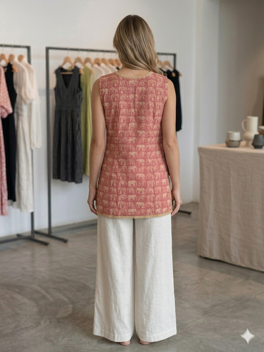 Sleevless pink short kurti