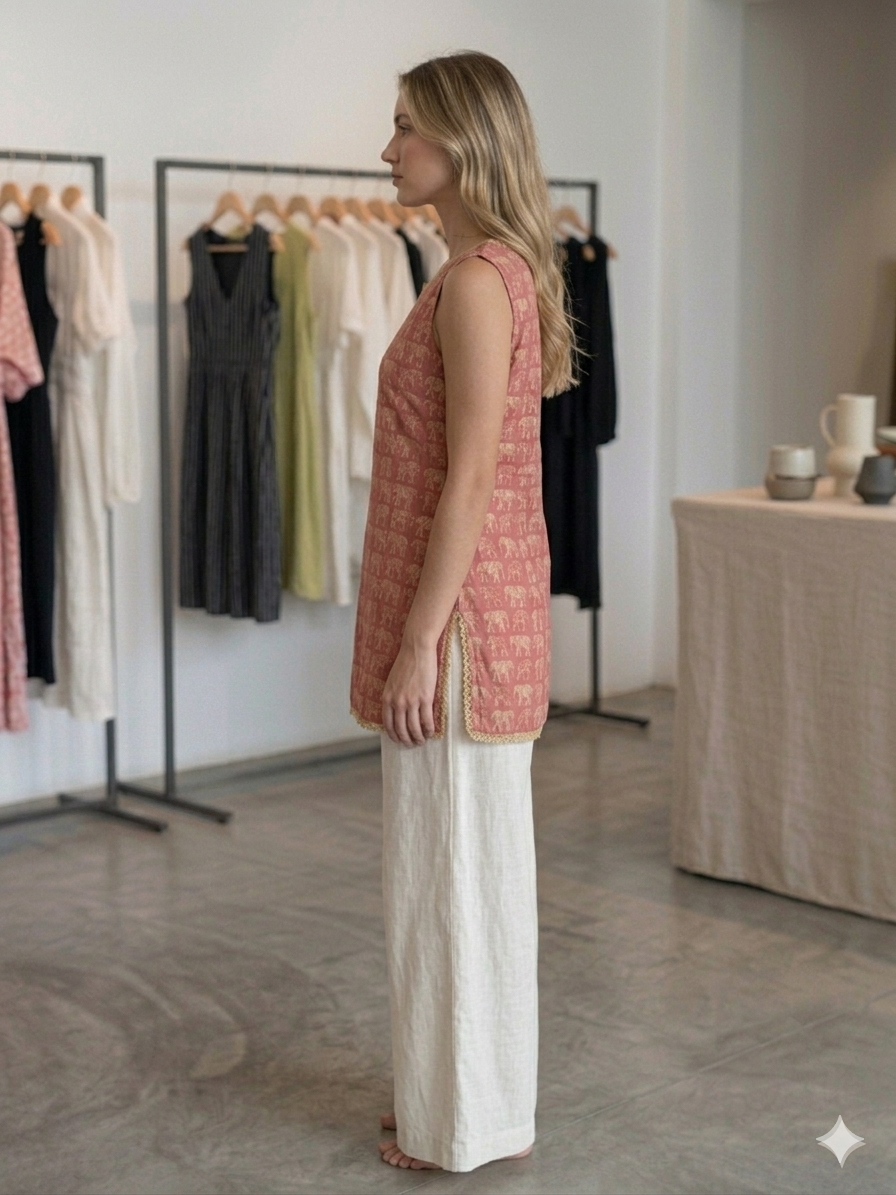 Sleevless pink short kurti