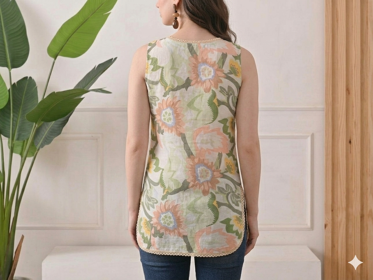 Sleeveless pure cotton short kurti