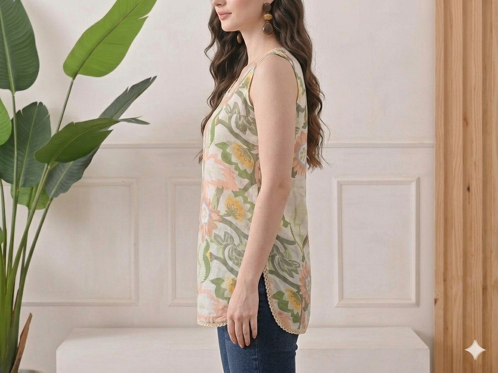 Sleeveless pure cotton short kurti