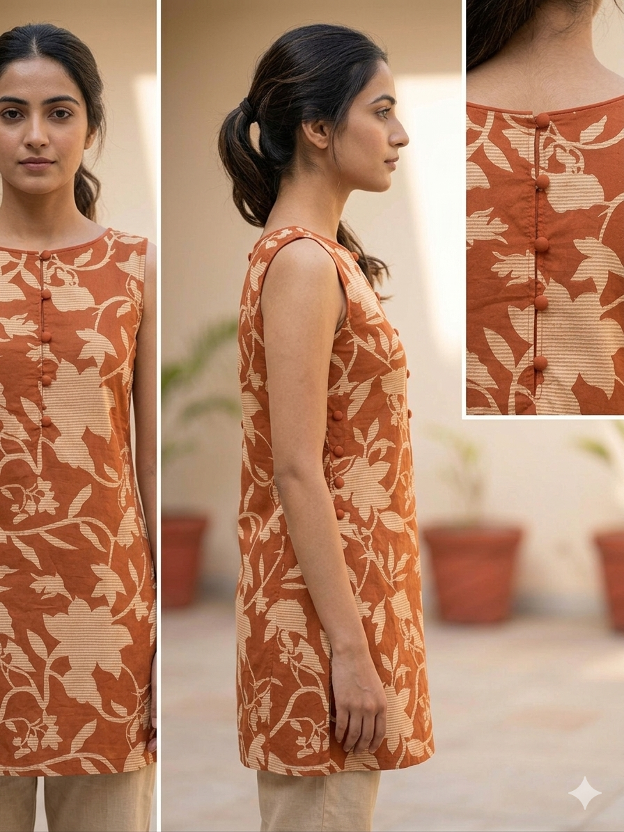 Rust orange sleevless short kurti