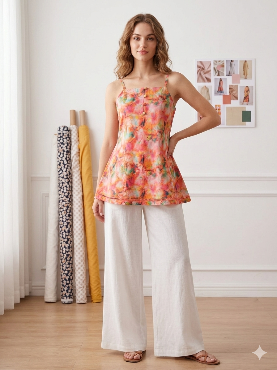 Multicolored Sleevless short kurti