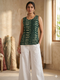 Darkgreen polka dots sleevless cotton kurti