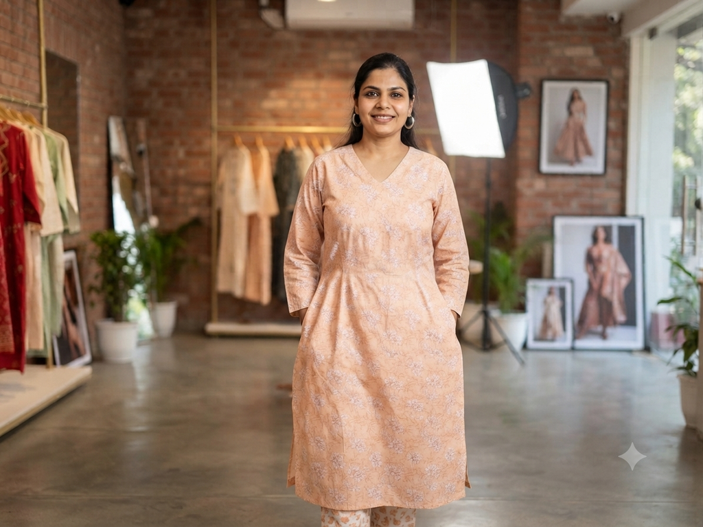 White and orange printed pure cotton kurta set