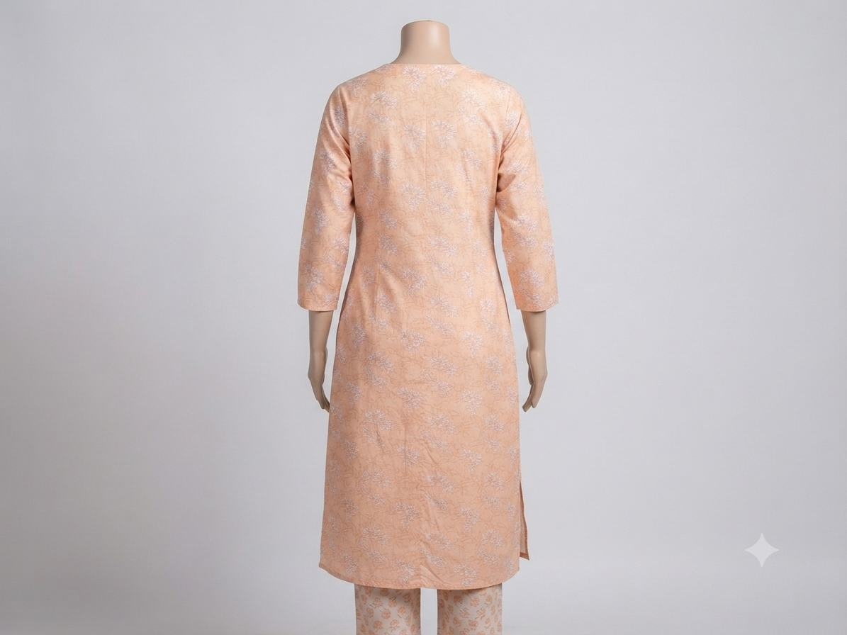 White and orange printed pure cotton kurta set