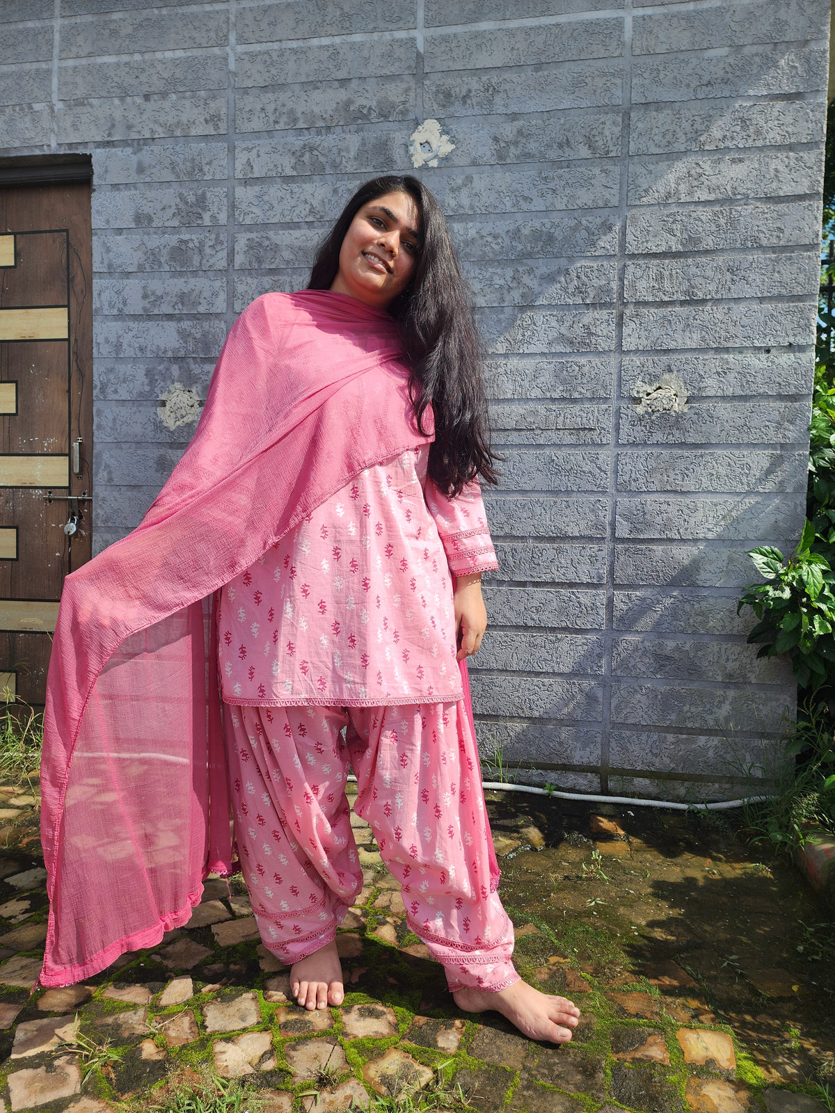 Blush Pink Printed Cotton 3-Piece Salwar suit