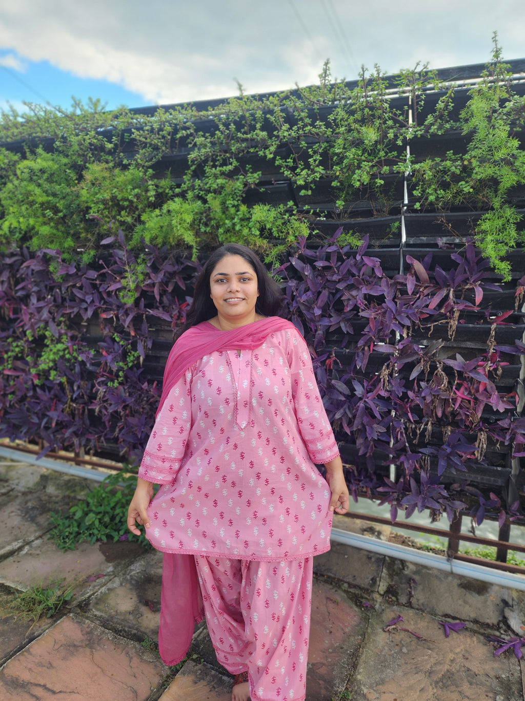 Blush Pink Printed Cotton 3-Piece Salwar suit
