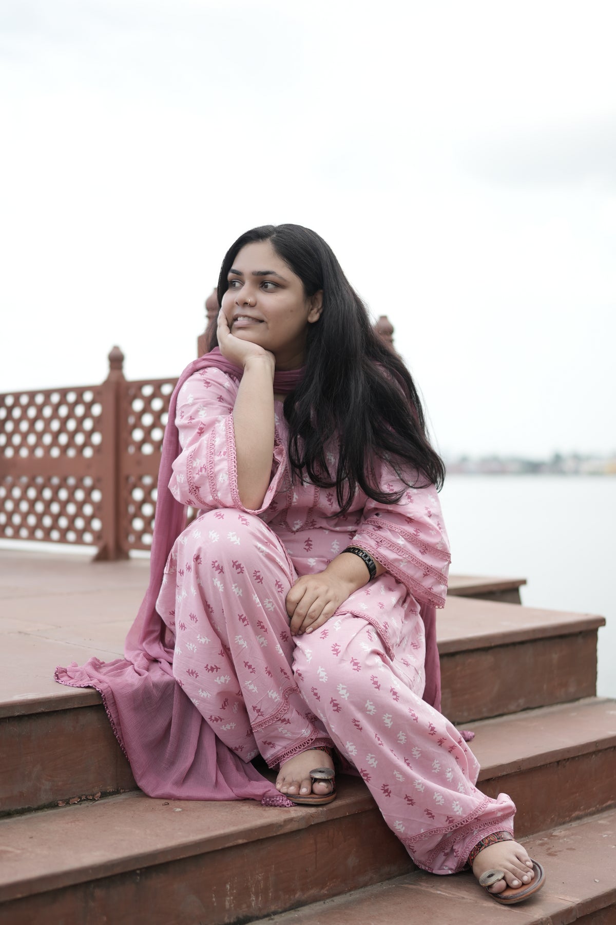 Blush Pink Printed Cotton 3-Piece Salwar suit