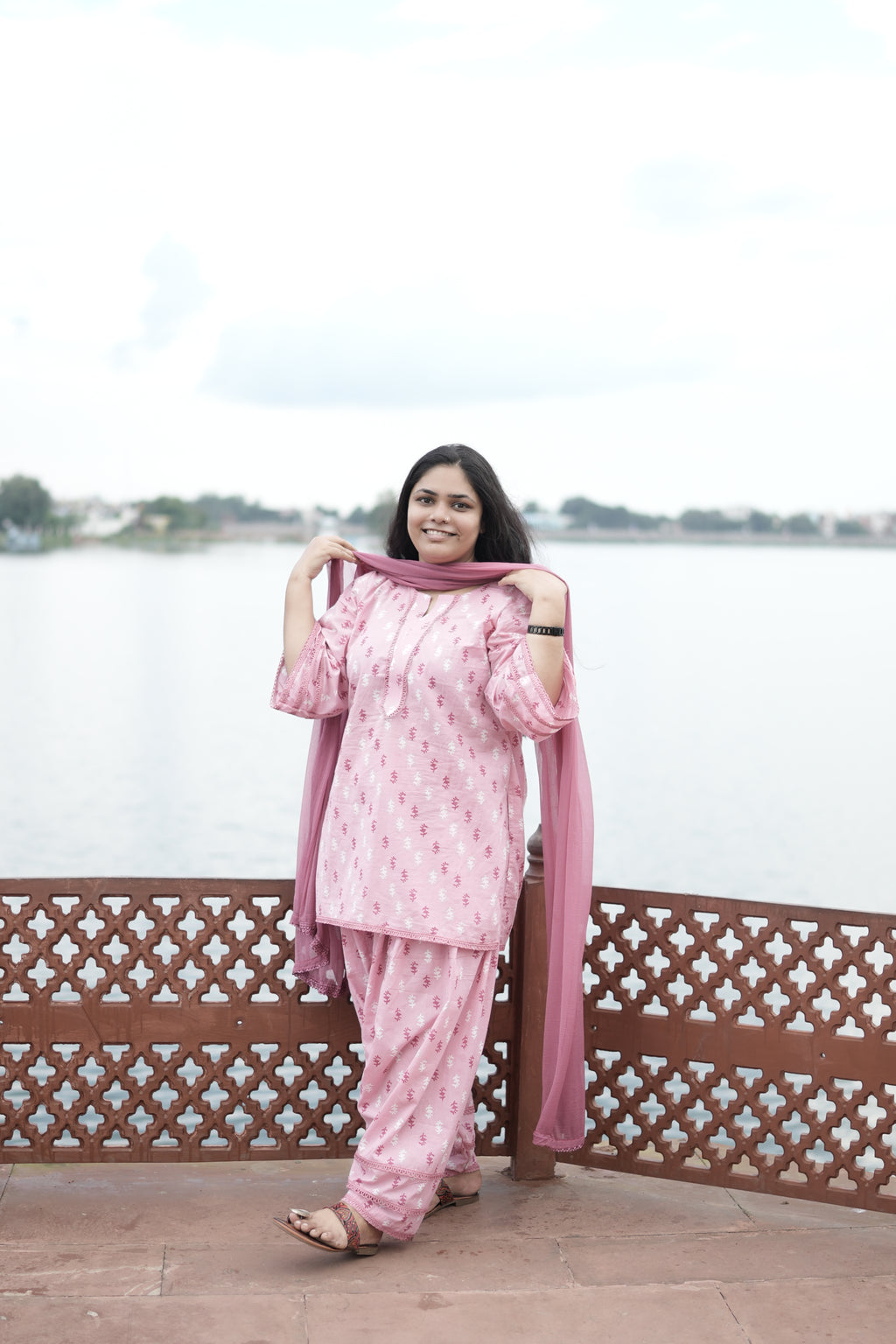 Blush Pink Printed Cotton 3-Piece Salwar suit
