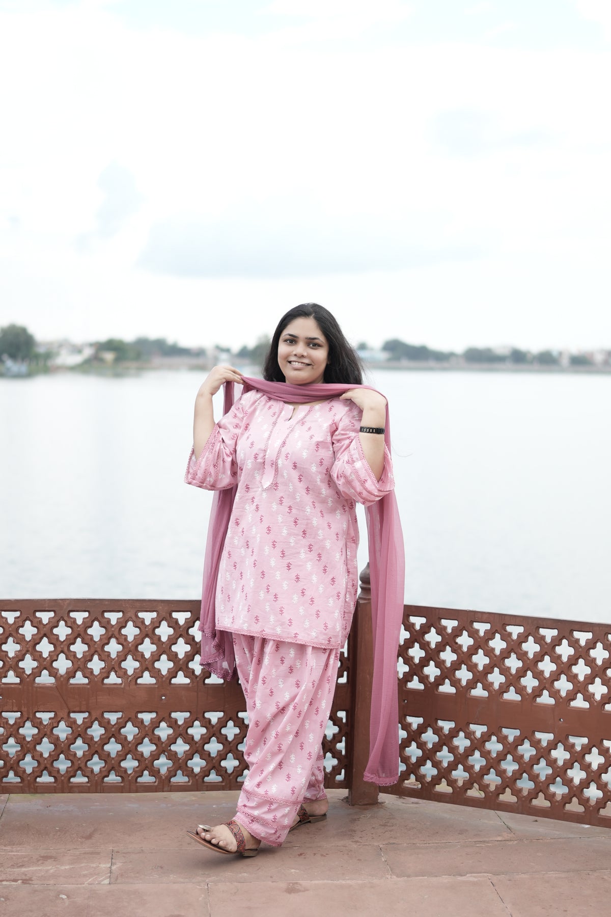 Blush Pink Printed Cotton 3-Piece Salwar suit