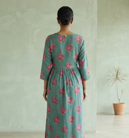 Green printed frock suit with palazzo